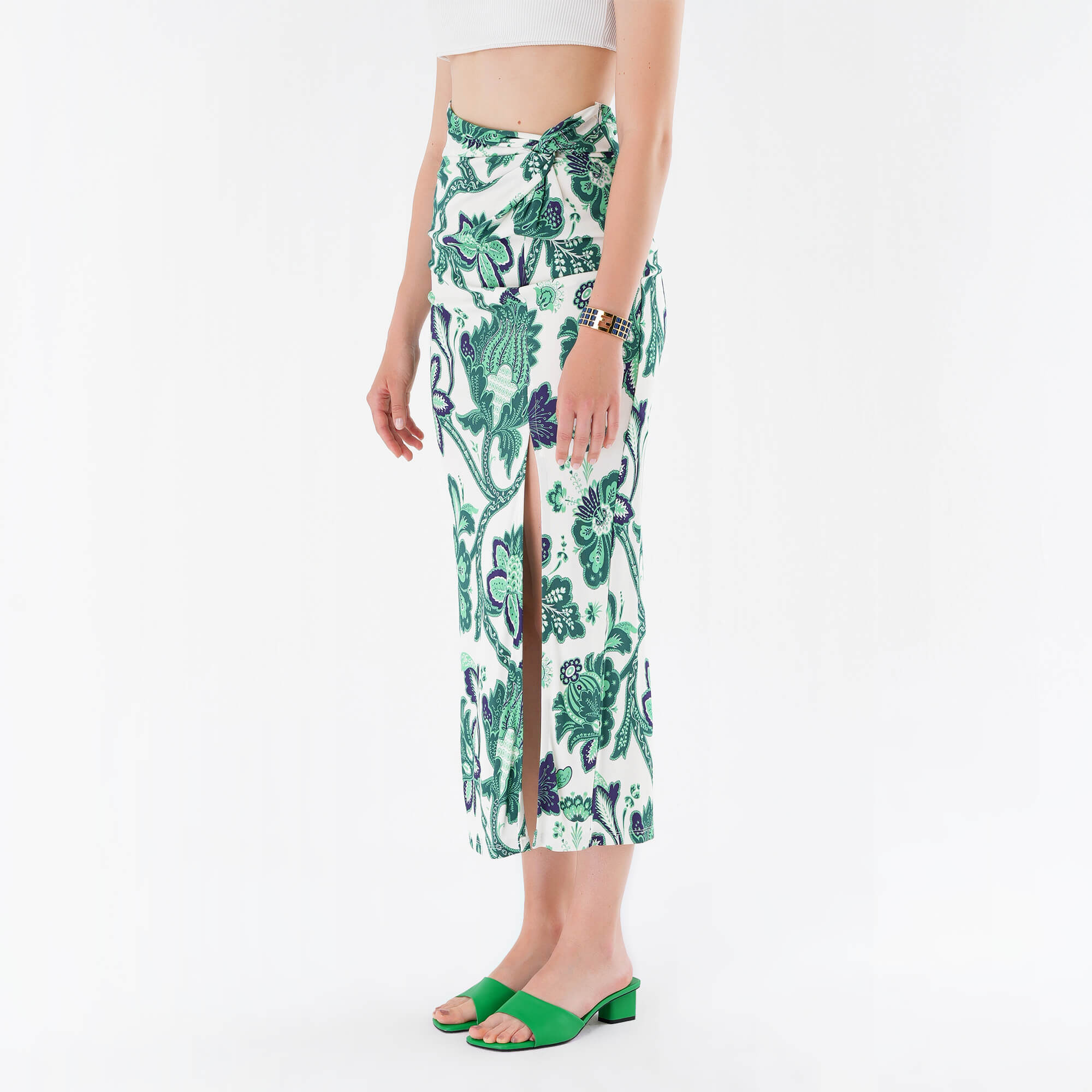 Etro - Green Tree of Life Print Wrap Skirt IT42